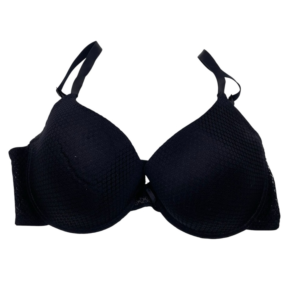 Laura Ashley Black Lace Overlay T-Shirt Bra Size 40D Style 2598 Lightly Lined